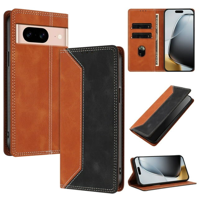 Phone Case for Google Pixel 8A FOXDOCK Premium Leather,Creative Dual-Color Cover with Card Slot,Shockproof