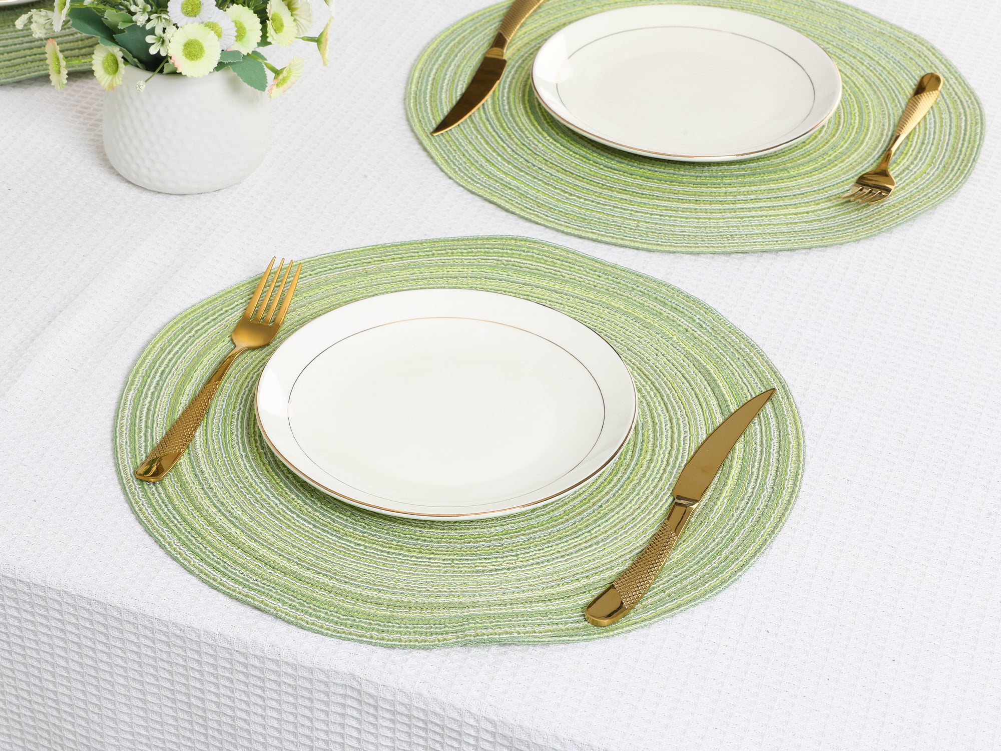 Unique Bargains Farmhouse Placemats Set of 6 Woven Placemats Green
