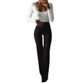 thumbnail image 2 of UTTOASFAY Woman Pants Women Fashion Solid Pants Elasticity Leggings Bell-Bottoms Pants Black M, 2 of 6