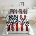 thumbnail image 2 of Racing Car Comforter Set,Vintage American Flag White Marble Graffiti Bedding Set All Season,Extreme Sports Checker Grids Flags Comforter 2 Pcs with 1 Pillowcase,, 2 of 6