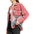 thumbnail image 4 of MODA NOVA Juniors Denim Jacket Lapel Long Sleeve Vintage Shacket Casual Wear M Pink, 4 of 6