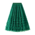 thumbnail image 1 of GPOECD Womens Long Skirts A Line Pleated Long Tutu Ruffle Mesh Calf Length Chiffon High Waist Plus Size Skirts 02_Green,L, 1 of 8