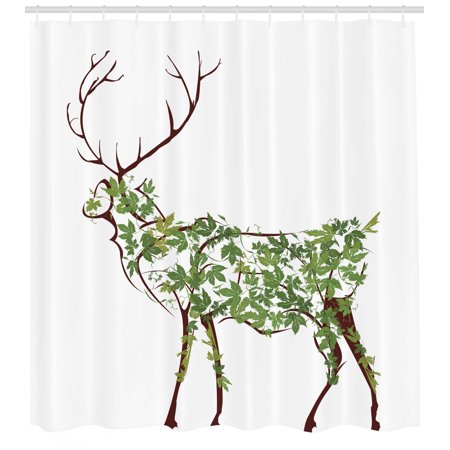 Antlers Shower Curtain Designer Deer Illustration Elk Leave