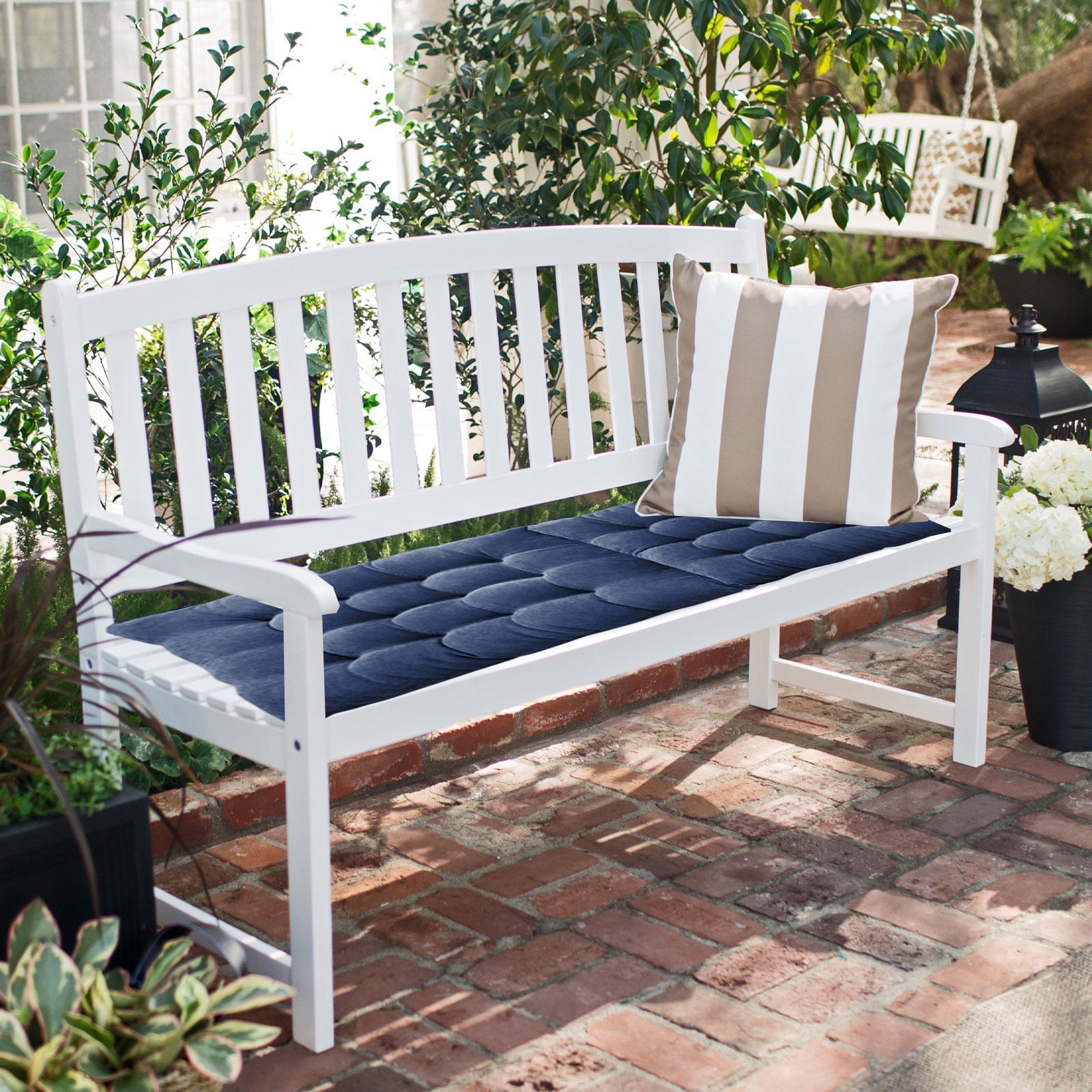 JeashCHAT Outdoor Bench Cushion, Patio Furniture Cushions, Tufted Front Porch Rocking Chair Seat Pads with Ties, Foldable High Back Chair Cushion, Indoor Seat/Back Chair Cushion, 40"x18", Blue