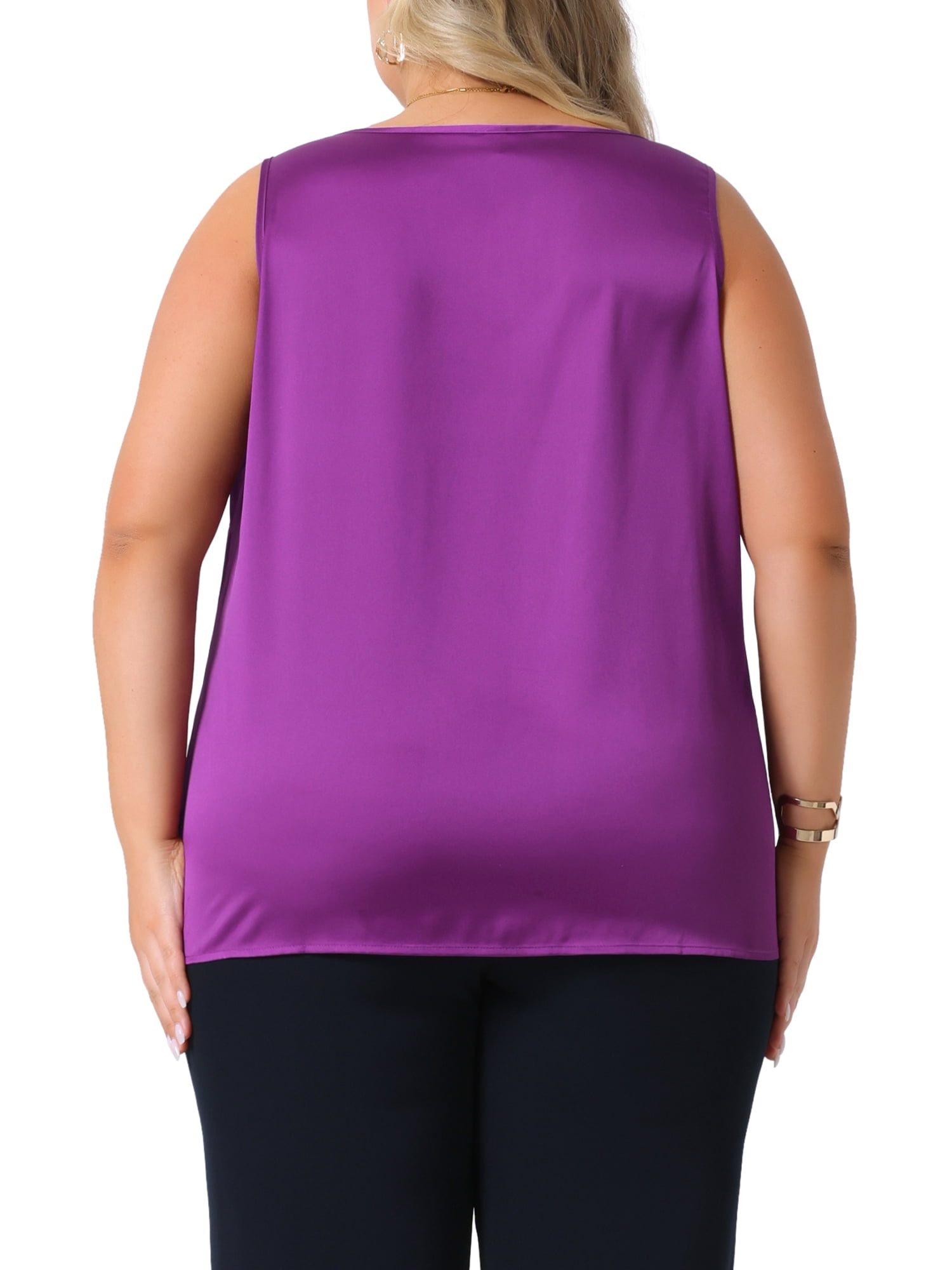 DARING DIVA Women's Plus Casual Silk Satin Tank Top V Neck Cami Blouse 1X Purple