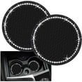thumbnail image 1 of 2PCS Bling Car Cup Coaster, 2.75 Inch Auto Car Cup Holder Insert Coasters Silicone Anti-Slip Crystal Rhinestone Drink Car Cup Mat, Universal Vehicle Interior Accessories for Women Girls (Black), 1 of 7
