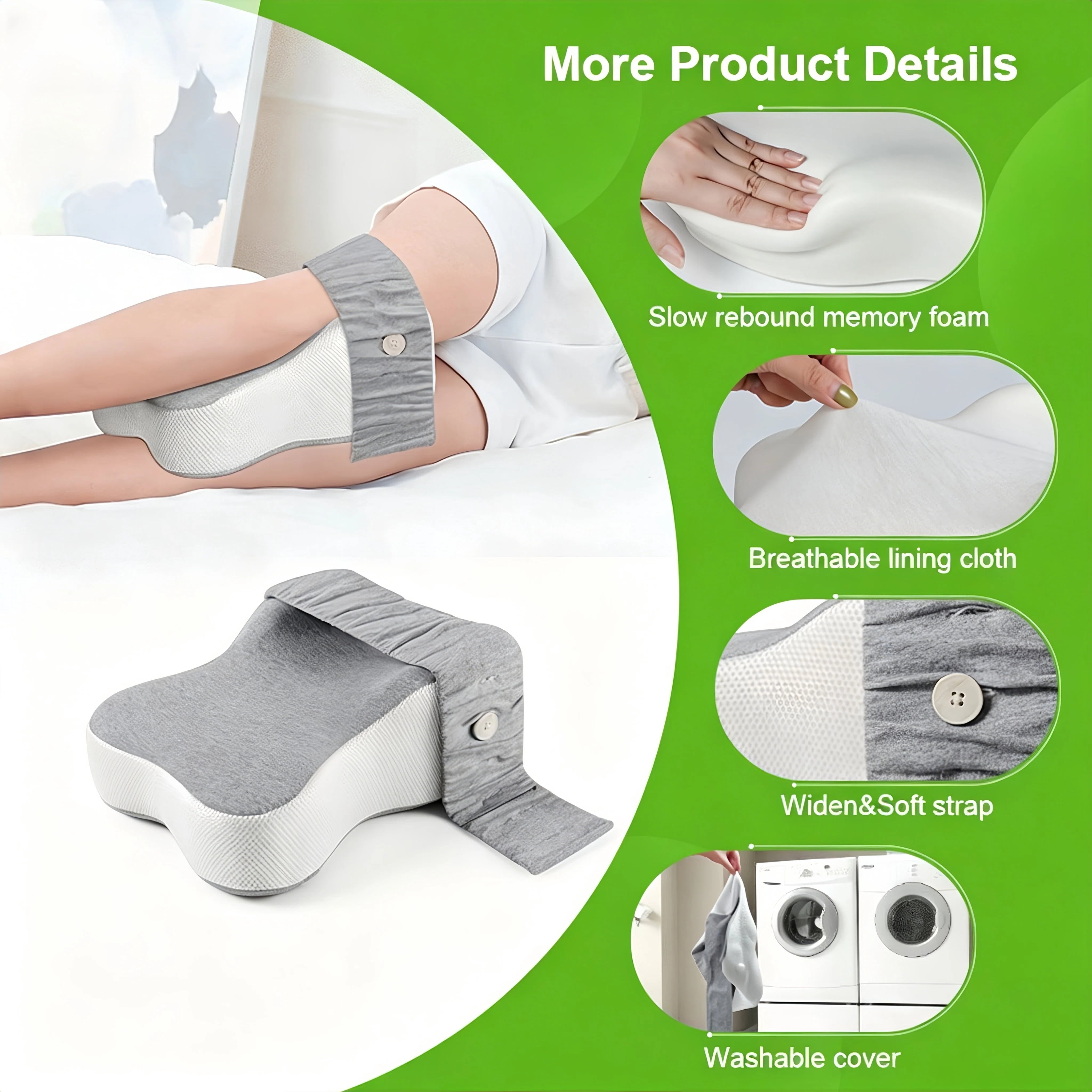 Asunby Knee Pillow for Side Sleeper with Adjustable Straps - Fully Support Thighs and Knees for Sciatica, Back, HIPS, Knees, Joints Pain Relief - Leg Pillow for Side Sleeping