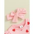 thumbnail image 3 of 3Pcs Toddler Baby Girl Valentine's Day Clothes Heart Print Long Sleeve Sweatshirt + Pants + Headband Sets, 3 of 8