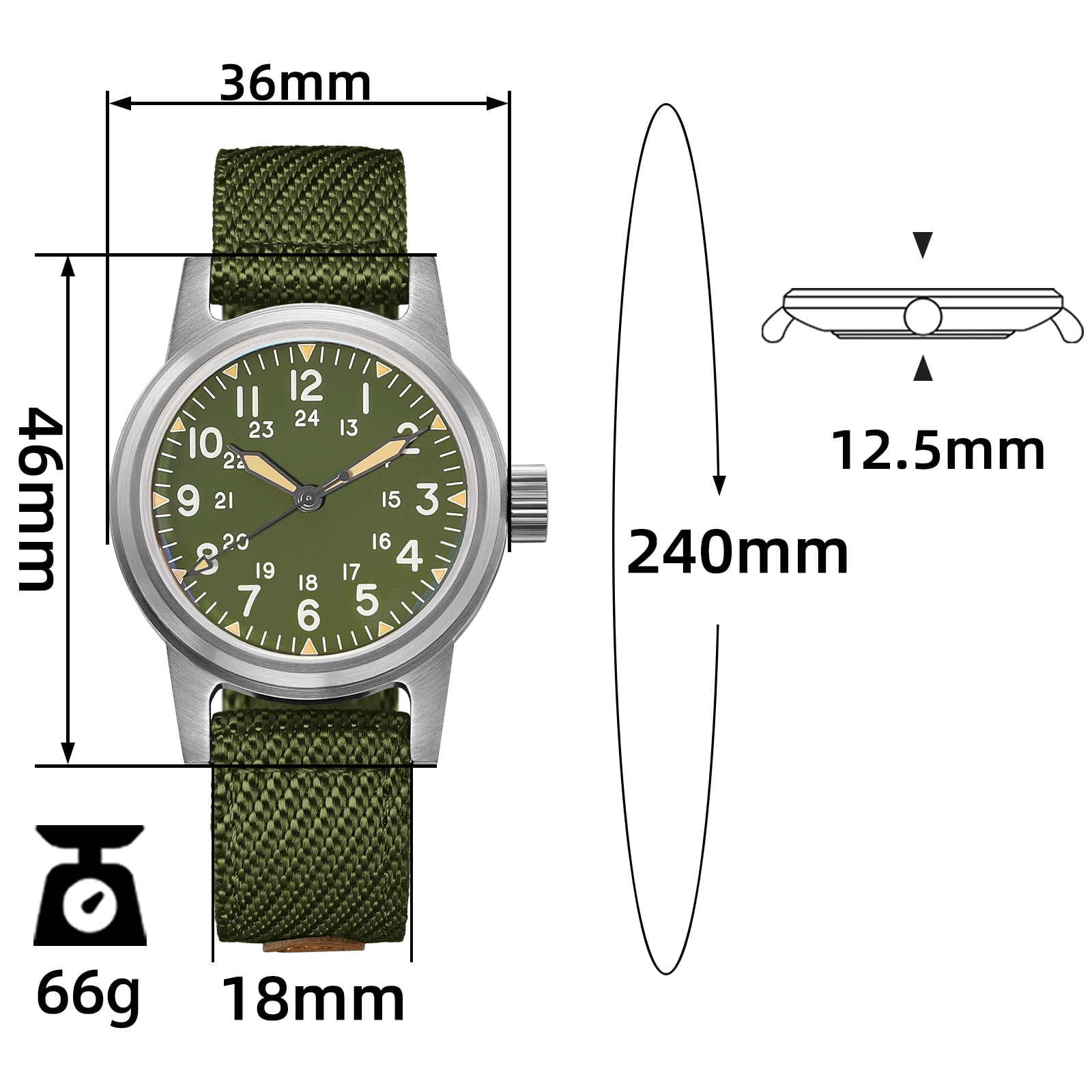 ADDIESDIVE Men's Automatic Watch 200M Waterproof Japanese Movement 36mm Small Case Military Vintage Stainless Steel Nylon Strap Luminous Analog Wrist Watch for Men