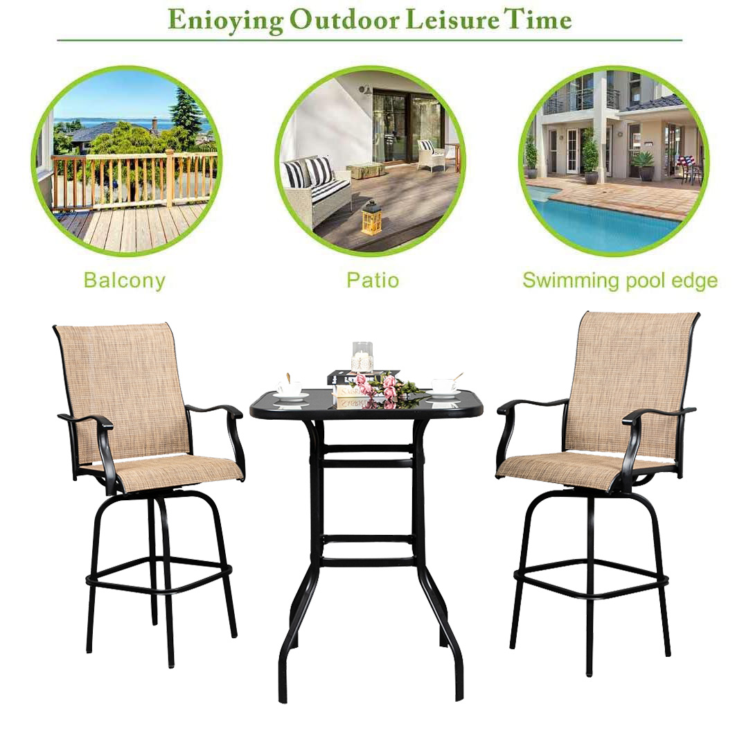 3 Piece Patio Height Bar Set with Table and Chairs, Ourdoor Bistro Set, 31.5" Bistro Dining Table and 2 Swivel Chairs, Patio Furniture Sets Suitable for Yard Backyard Balcony Garden and Poolside, B03 - image 5 of 11