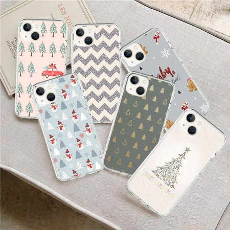 Christmas Print Phone Case for iPhone 14 13 12 11 Pro Max mini XS XR X 8 7 6S 6 Plus Case Transparent Protection Back Cover