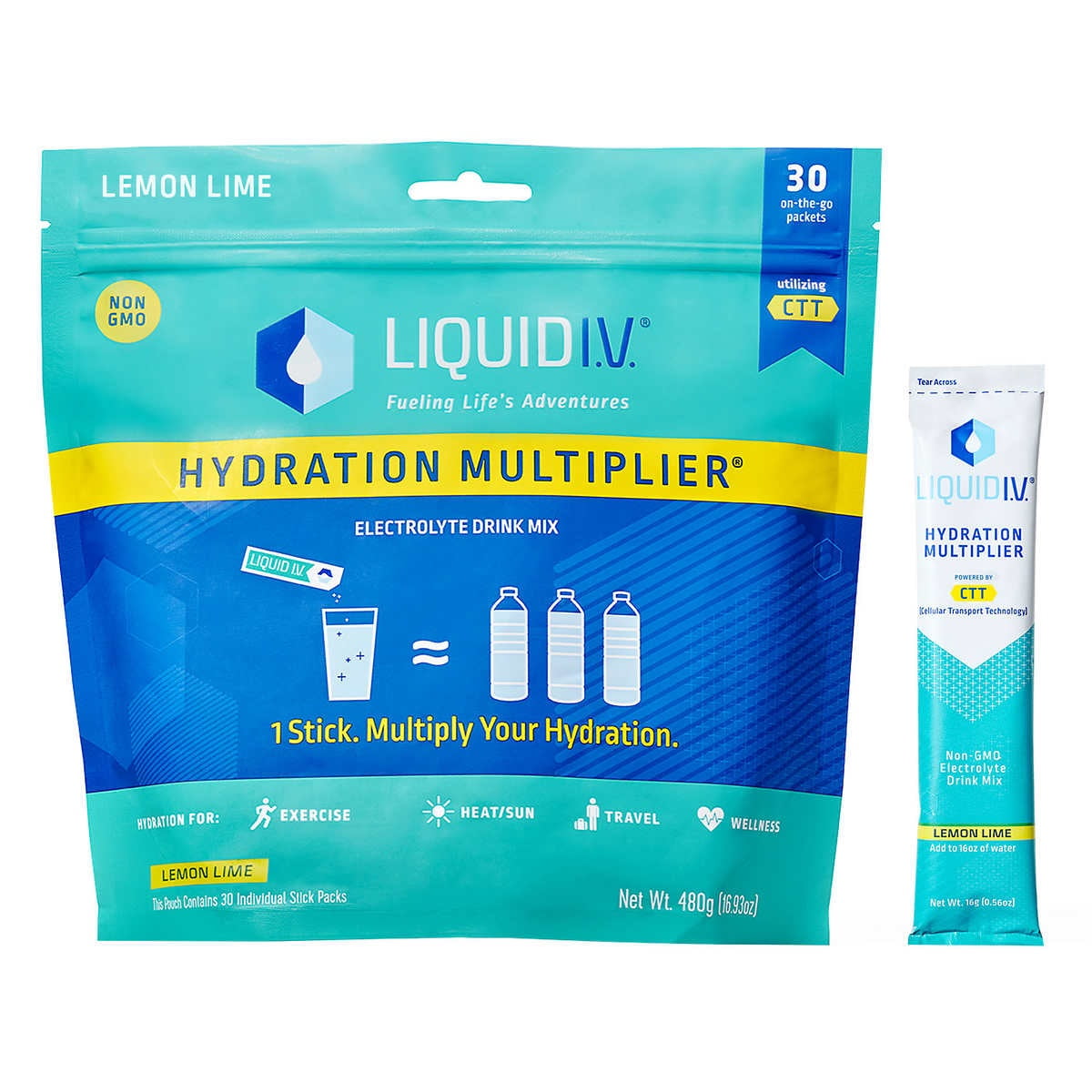 Liquid I.V. Hydration Multiplier, 30 Individual Serving Stick Packs in Resealable Pouch (Lemon Lime Flavor)