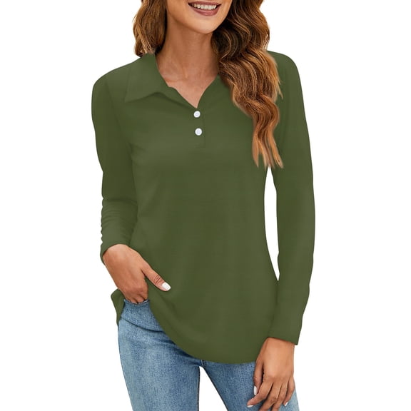 Lumtrix Women'S Polo Shirts Long Sleeve Collared T Shirt Golf Shirt Business Casual Tee Casual Tops Button Down Army Green 2XL