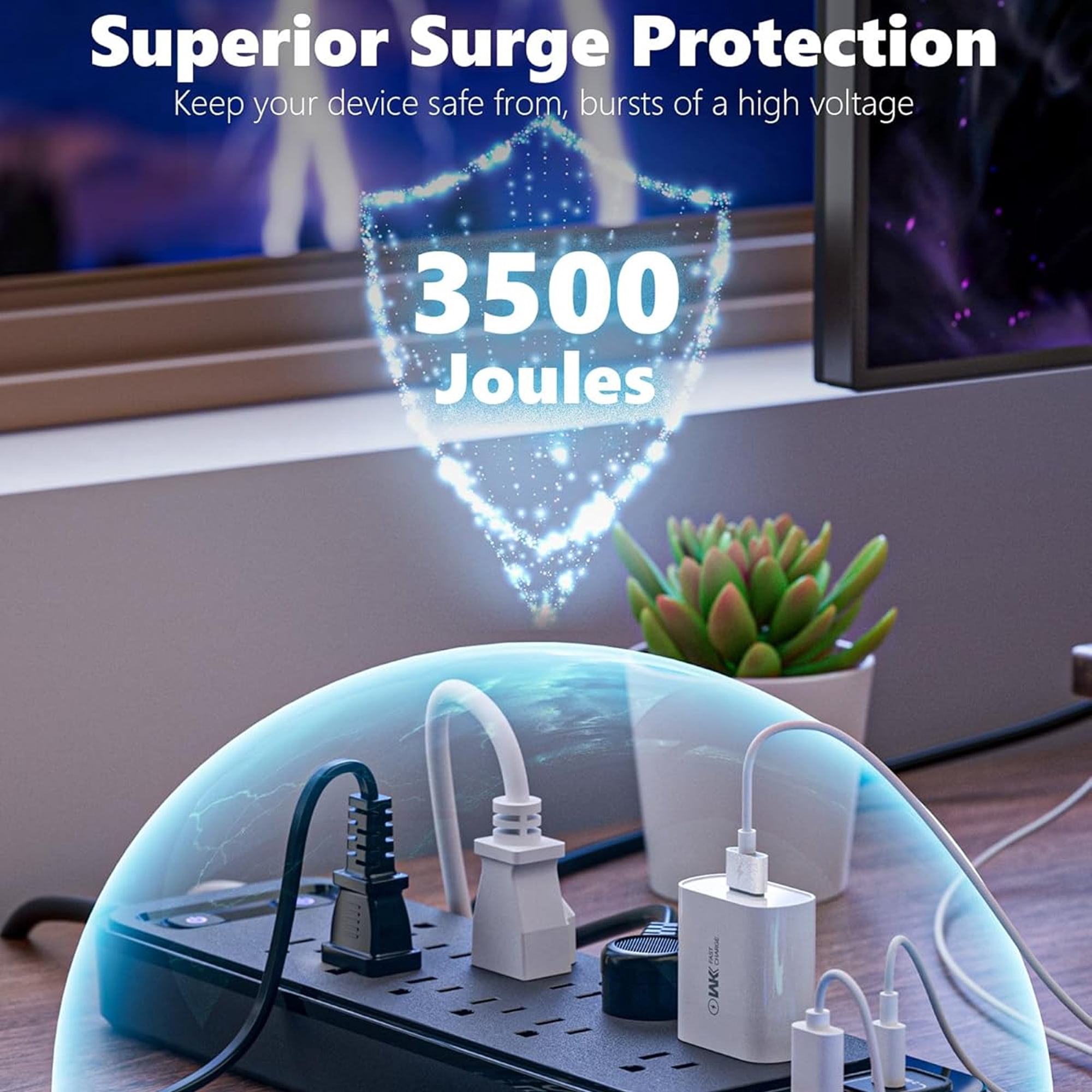 Power Strip with Surge Protection, Plug 12 Outlet Surge Protector Extender with 2 USB & USB-C Port, Flat Plug Extension Cord, Outlet Extender for Living Room, Bedroom, Travel, College, Dorm