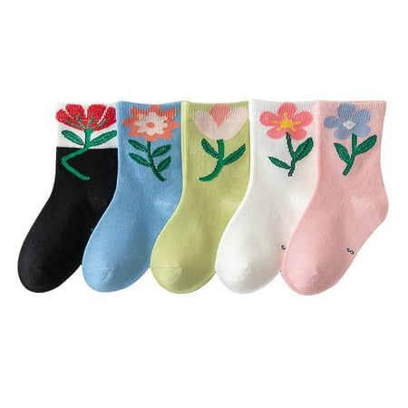 

Daxin 5 Pairs Toddler Socks Little Girls Soft Flate Seam Socks Anti-Odor Breathable Stretch Cuffs Socks