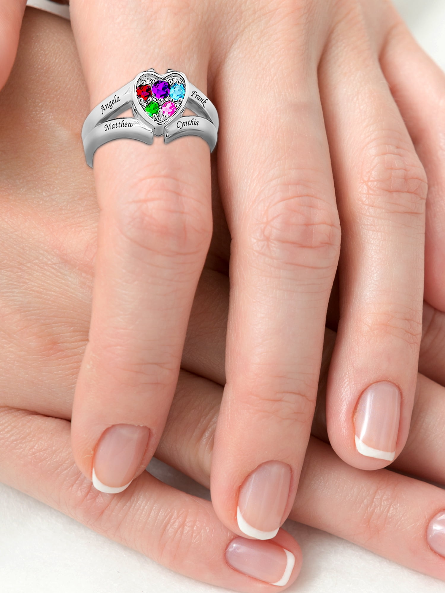 Laser Engraved Family Ring with Up to Five Birthstones