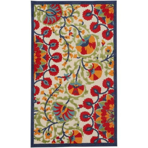 HomeRoots 3 x 5 ft. Toile Non Skid Indoor & Outdoor Rectangle Area Rug - Red