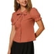 thumbnail image 4 of BLUSA CHIC para Mujeres con Cuello Peter Pan Vintage, con Lazo, Casual, Linda, de Algodón, Botonada, Talla S, Naranja Quemado, 4 of 5