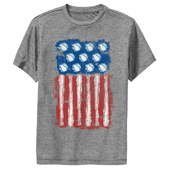 Boy's Lost Gods Baseball American Flag  Performance Graphic Tee Charcoal Heather Medium
