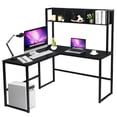 thumbnail image 1 of Giantex L-Shaped Desk, Space Saving Corner Desk, Industrial Computer Workstation  for Home Office, Black, 1 of 10