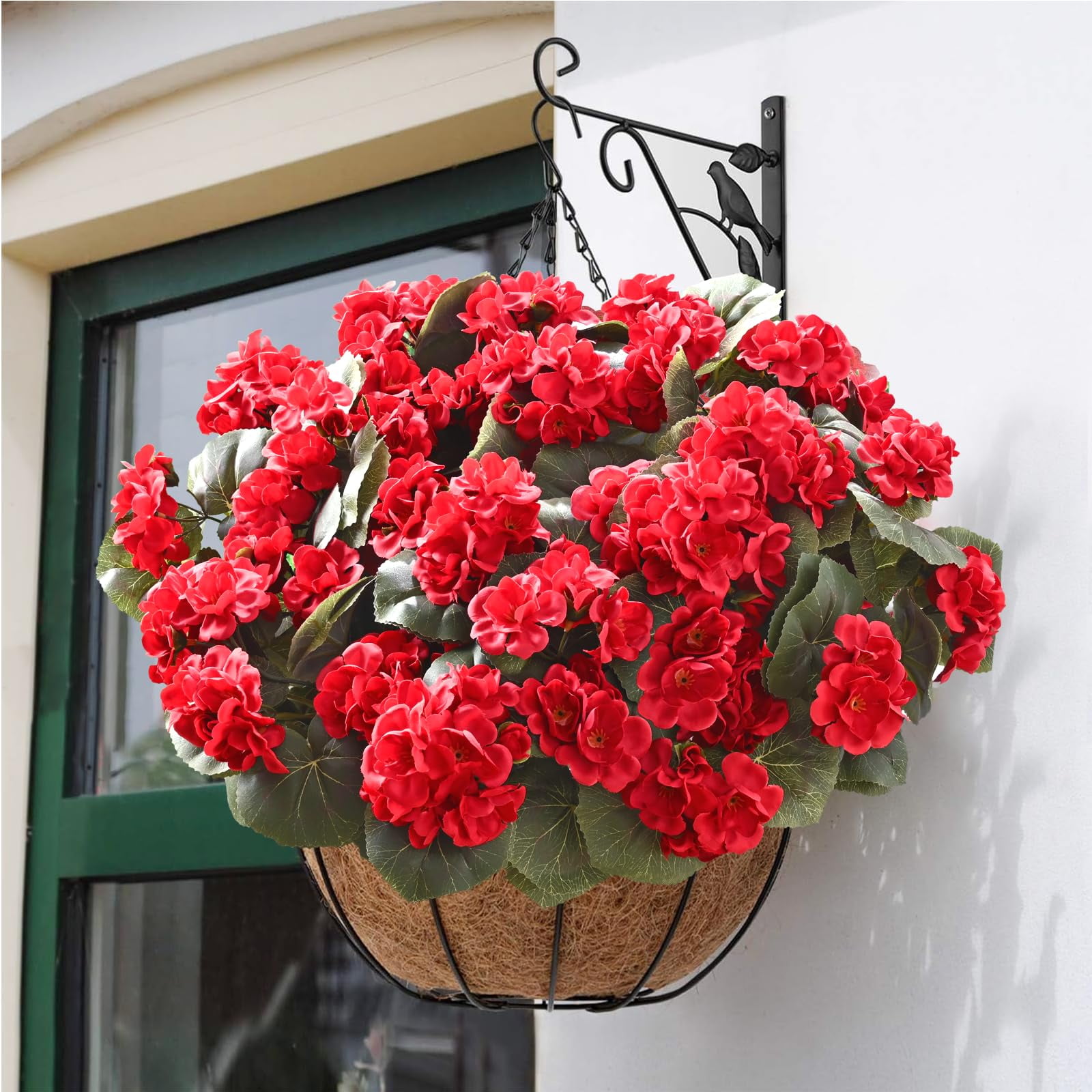 Lyacmy 12Pcs Artificial Geraniums for Outdoors Realistic Artificial Flowers, UV Resistant Red Fake Geraniums Silk Flowers Outdoor Decor