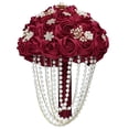 thumbnail image 2 of XmhyTop-A Handmade Satin Rose Bridal Bouquet Rhinestone Pearl Wedding Tossing Bouquet with Ribbon, 22cm Artificial Wedding Bouquet,Dark Red, 2 of 4