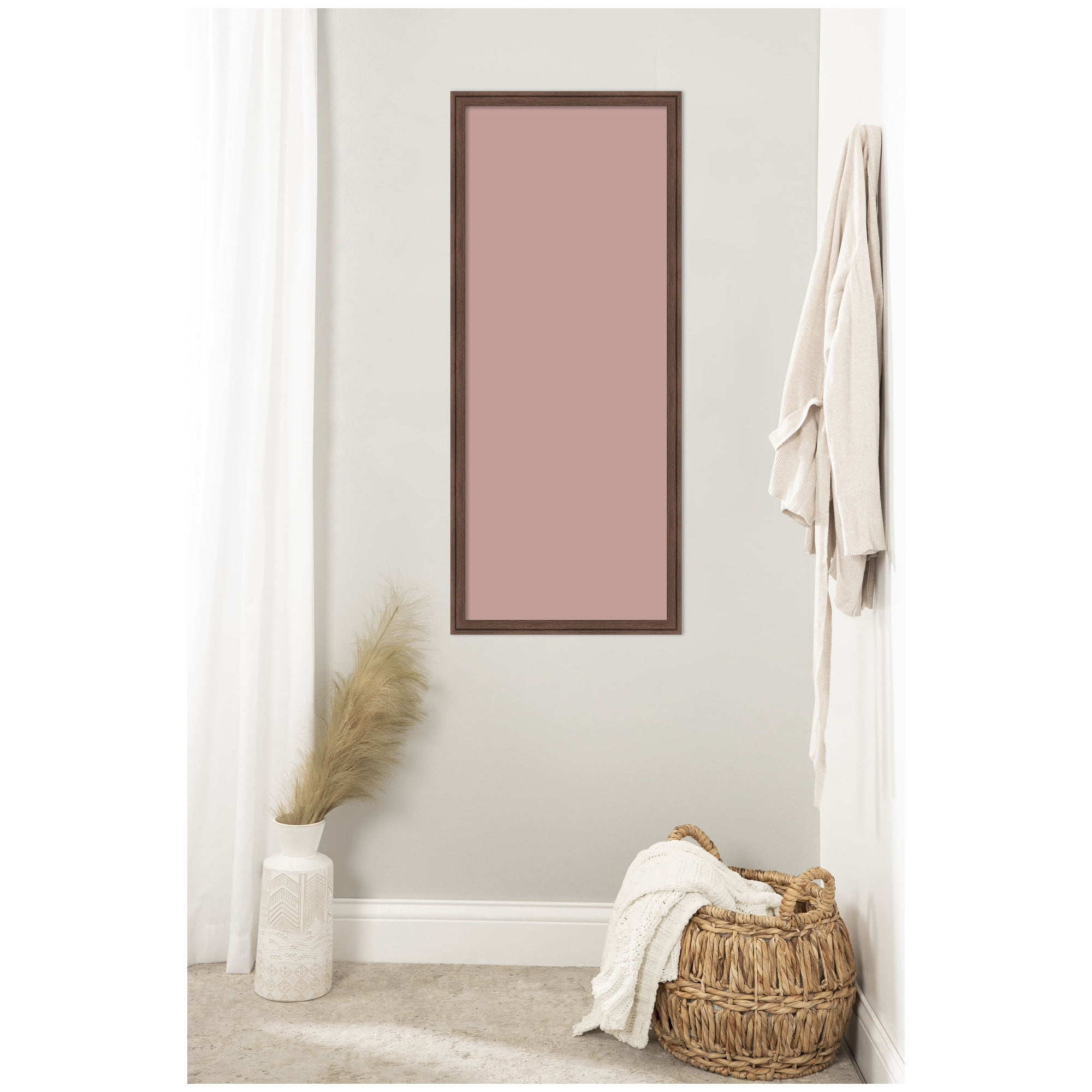 Kate and Laurel Framed Fabric Pinboard 18 x 42,  Printed Linen Classic Bulletin Board for Use as a Vision Board or Wall Organization, Florence Medium Brown Frame