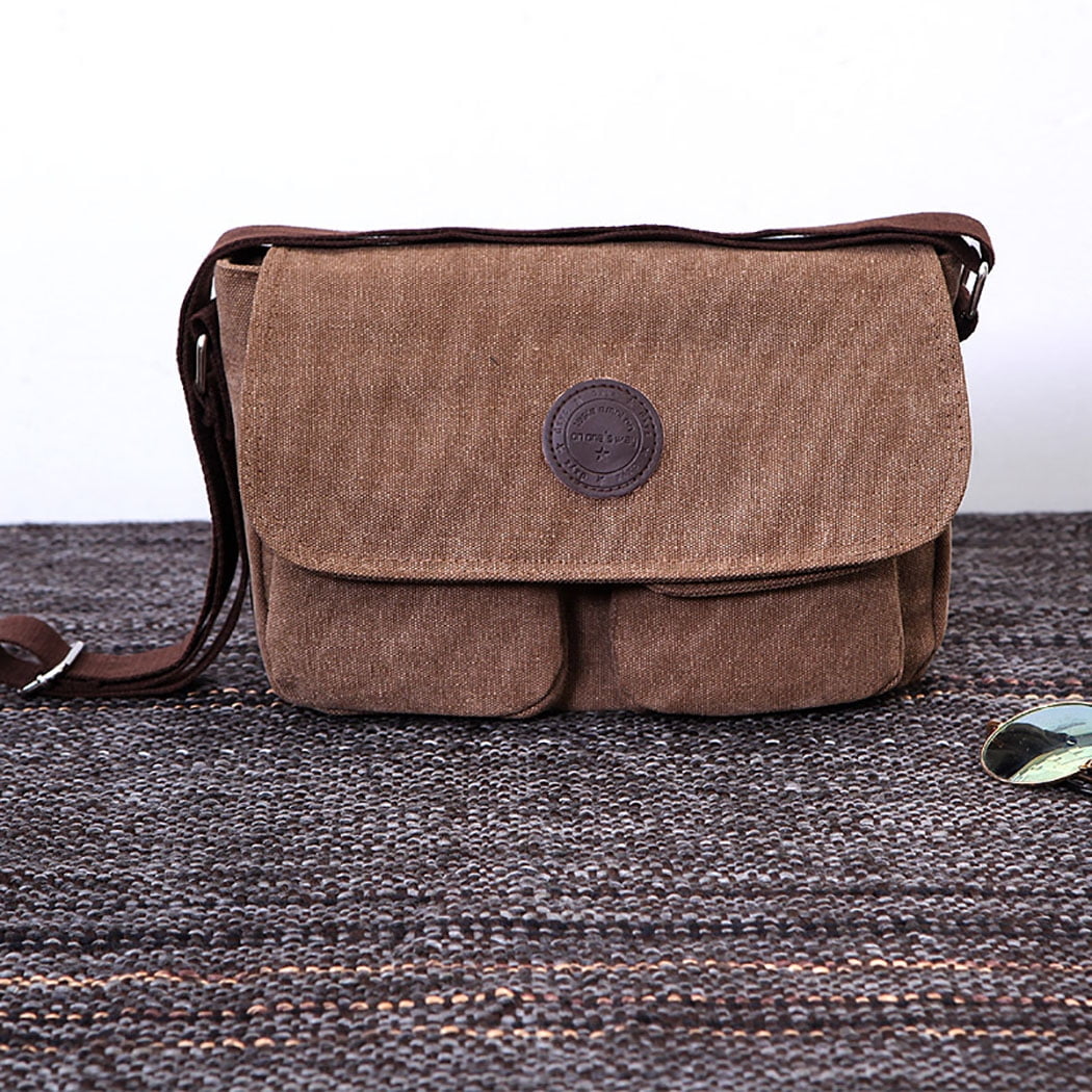 Sac à Dos Bandoulière En Toile Vintage Couleur Café - Unisexe Adulte, Neuf Avec étiquettes
