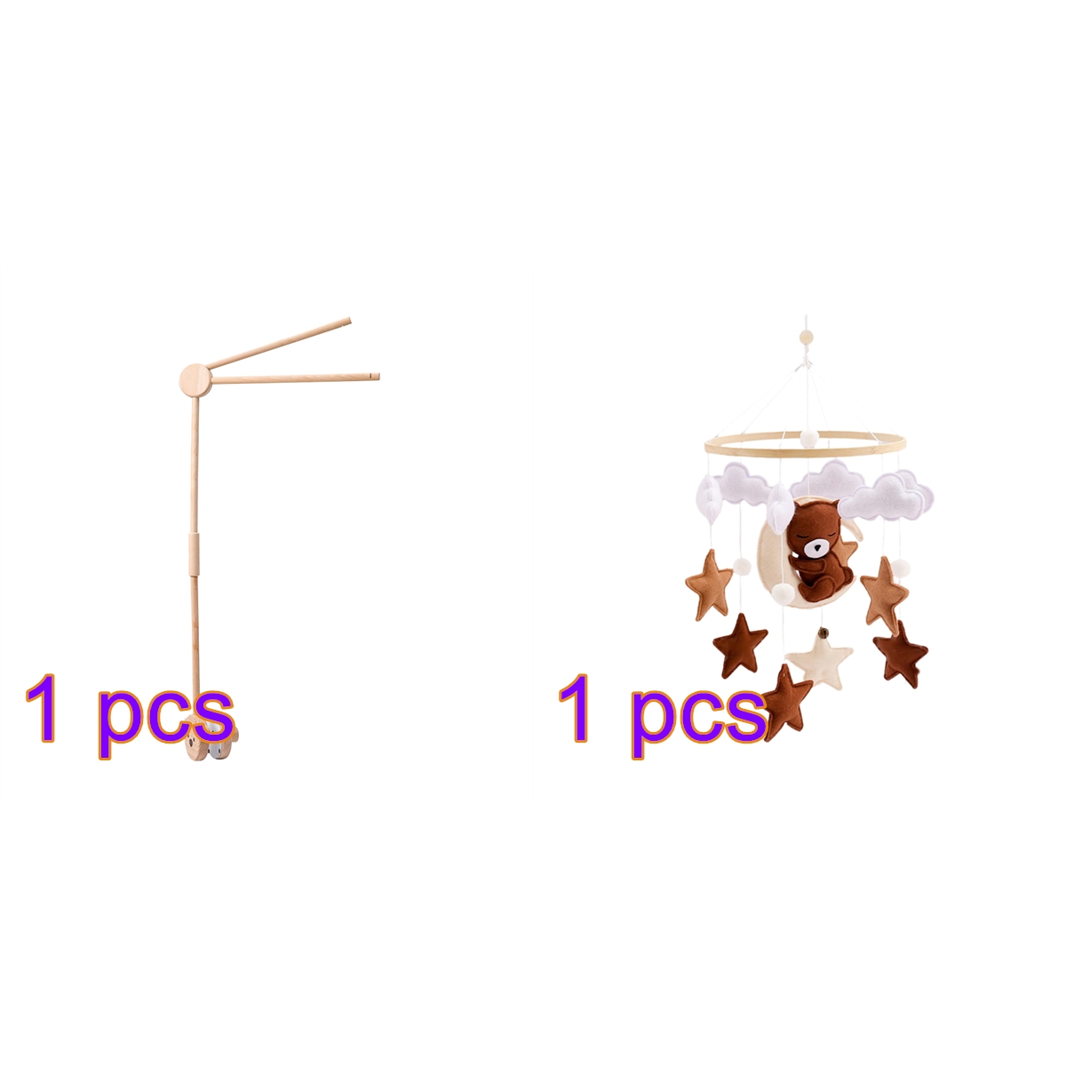 Baby Crib Bell Mobile – Rotating Wooden Wind Chimes with Star, Cloud & Animal Pendants – Soothing Infant Sleep & Nursery Decor, Bear & Elephant Designs