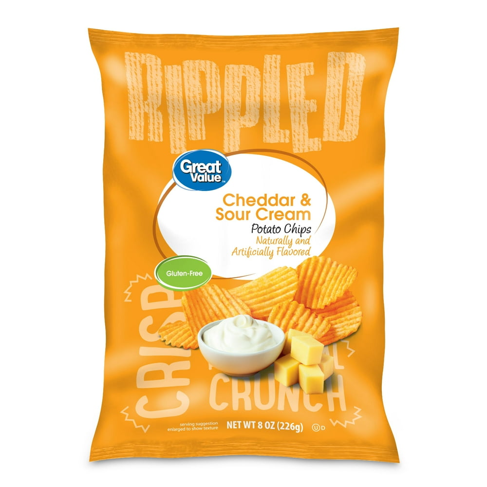 Great Value Rippled Cheddar & Sour Cream Potato Chips, 8 oz Walmart