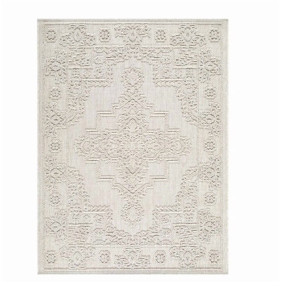 Plaid Indoor Outdoor Rug 4x6 Ft, Beige and White Checkered Washable Carpet for Living Room Bedroom, Non Slip Patio Entryway Mat, Stain Resistant Low Pile Area Rug