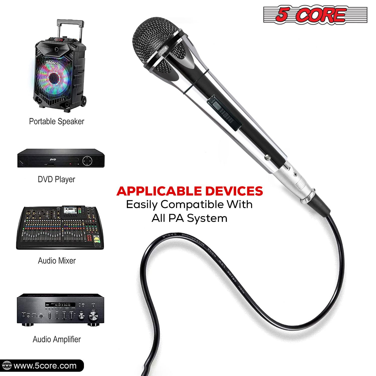 Microphone Dynamic Vocal Handheld Mic Cardioid Unidirectional Microfono w On Off Switch + XLR Audio Cable for Singing Karaoke Public Speaking & Parties - PM 817 CH