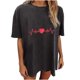 thumbnail image 1 of Blusa de manga corta con estampado de electrocardiograma de calavera y mangas caídas vintage para mujer Fridja  gope971, 1 of 9