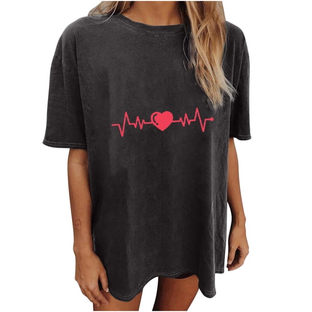 Blusa de manga corta con estampado de electrocardiograma de calavera y mangas caídas vintage para mujer Fridja gope971