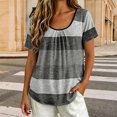 thumbnail image 2 of Lumistal Plus Size Women Summer Tops Thin Breathable Casual T-Shirts Striped Blouse Short Sleeve Top Basic Tee Fashion Leisure Tshirt for Women Going Out Tops XL-5XL Grey XXXXL, 2 of 7