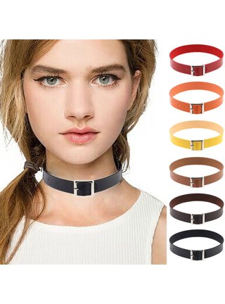 Jiaroswwei Women Men Punk Chain Choker Necklace O Round Circle Faux Leather  Collar Jewelry 