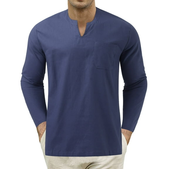 Caqnni Mens Henley Long Sleeve T-Shirt Cotton Casual Shirt (BU2,3XL)