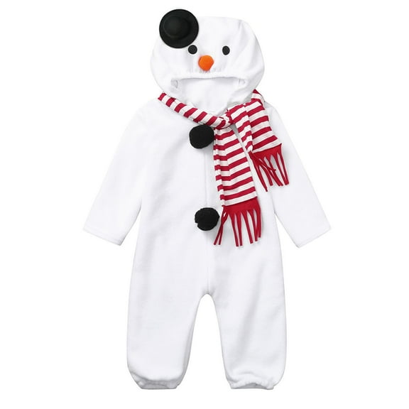 YWDJ 2022 Baby Onesies Infant Baby Boys Girls Junmpsuit Christmas Snowman Modelling Fleece Hooded Romper Scarf Sets White 3-6 Months