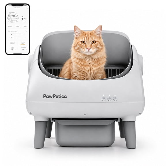 PawPetica Self Cleaning Litter Box Large Automatic App Controlled ABS Self-Cleaning Cat Litter Box Set with Waste Bag, Gray