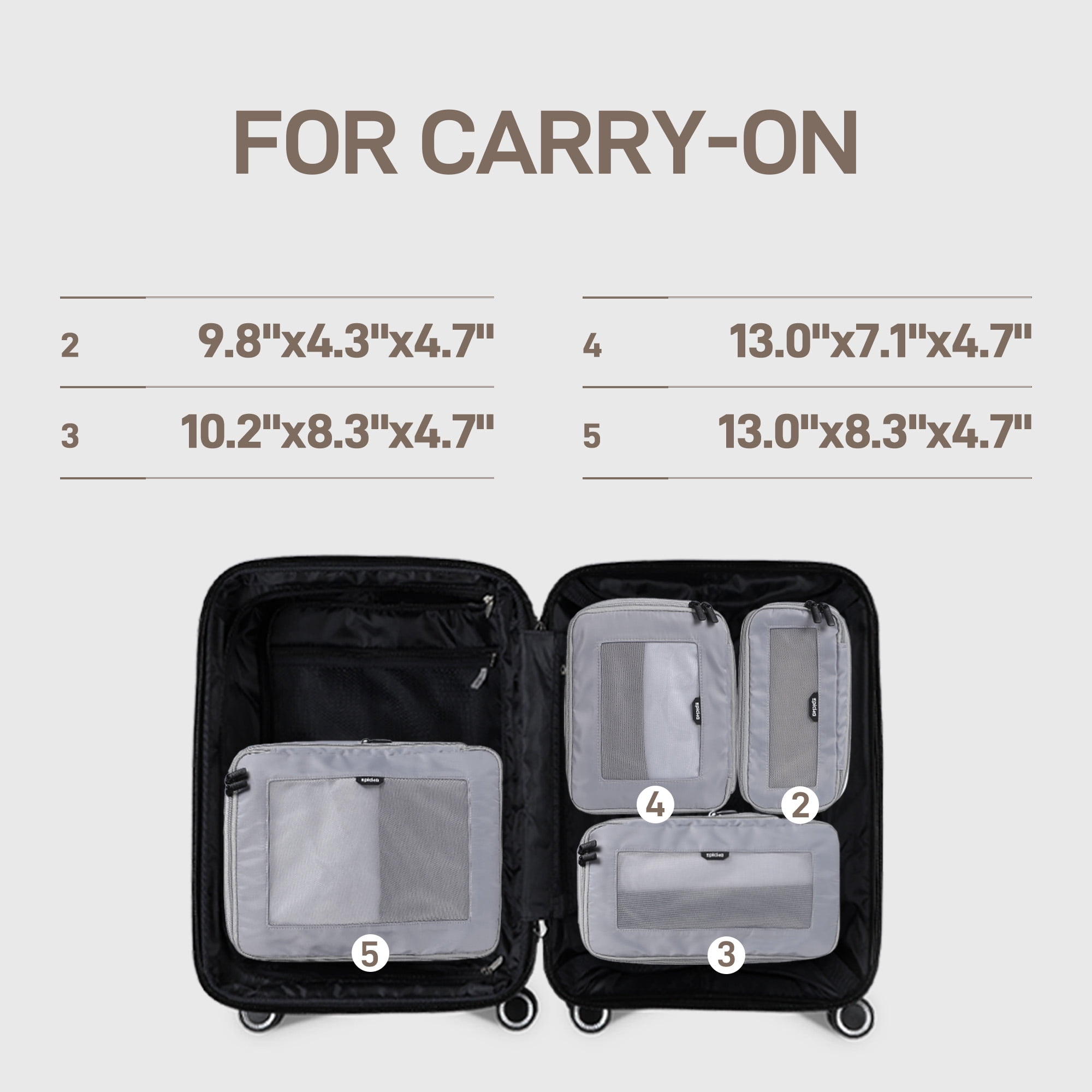 EPICKA TripCozy Compression Packing Cubes - 4 Set Durable Travel Organizer Bags with Mesh Top for Carry on (Light Grey)