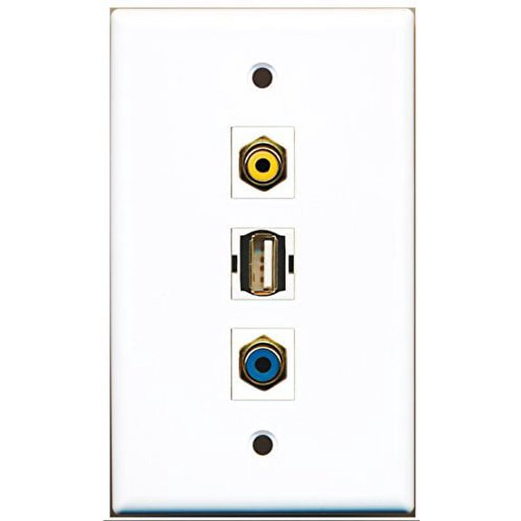 RiteAV - 1 Port RCA Yellow and 1 Port RCA Blue and 1 Port USB A-A Wall Plate
