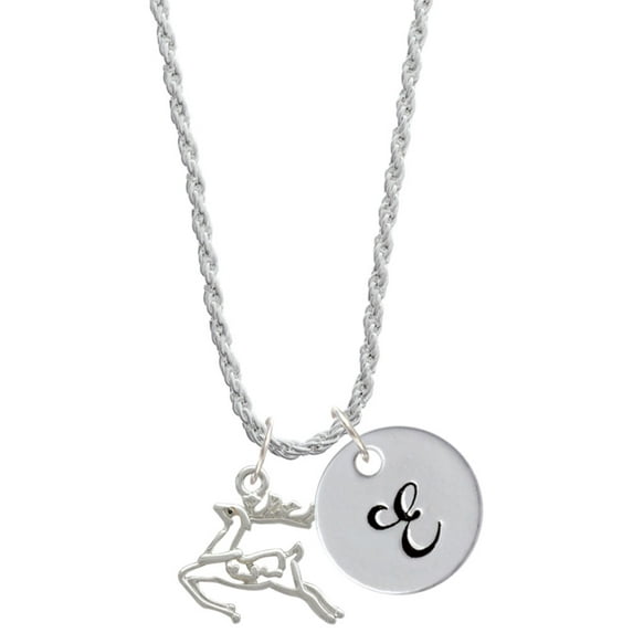 Delight Jewelry Silvertone 2-D Reindeer Silvertone Script Initial Disc - E - Charm Necklace, 20"+3"