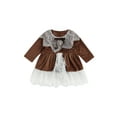 thumbnail image 1 of Biekopu Kid Girls Velvet Princess Dress, Long Sleeve Round Neck Lace Patchwork A-line Dress, 1 of 8