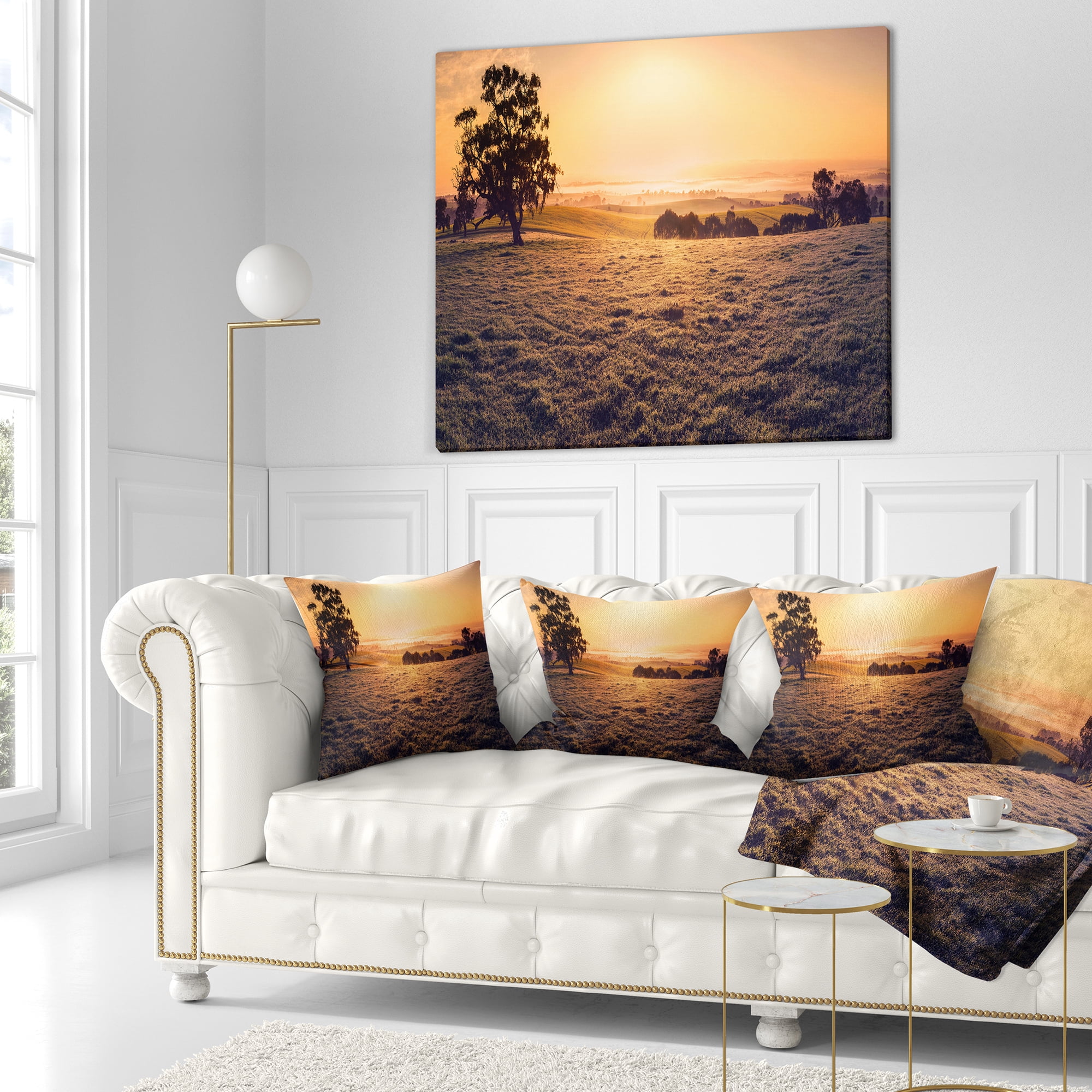Designart Field of Dreams Panorama - Landscape Printed Throw Pillow - 16x16