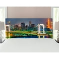 thumbnail image 1 of Landscape Headboard, Tokyo Skyline with Tokyo Tower and Rainbow Bridge Tokyo Japan Night Scenery View, Upholstered Decorative Metal Bed Headboard with Memory Foam, Full Size, Green Navy, by Ambesonne, 1 of 4