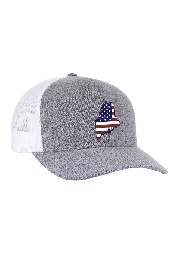 Grey Heather and White American Flag Embroidered State Pride Hats-Maine