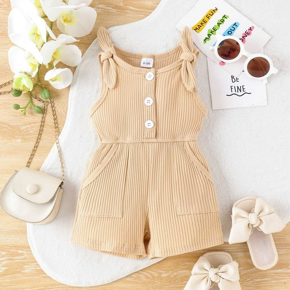 Prime kttectoa Summer Outfits for Girl Toddler Girls Romper with Pocket Spaghetti Straps Short Jumpsuit Tank Playsuit One-Piece Rompers for Baby 6M-4T Cyber_Monday