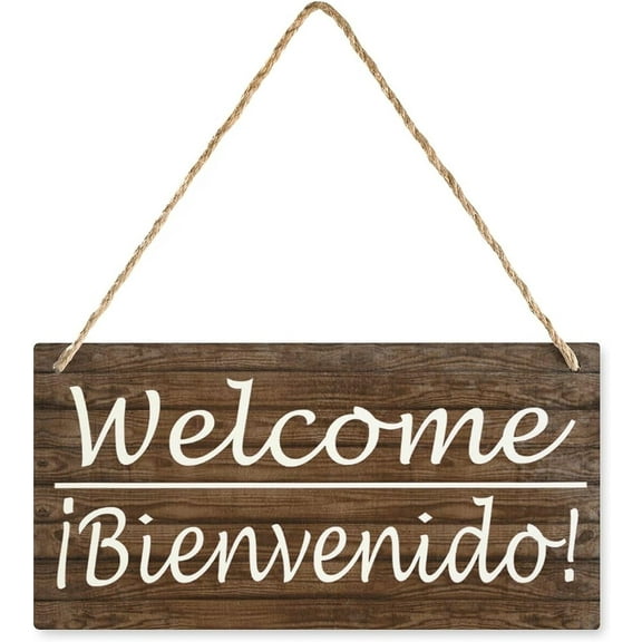 Wood Decor Sign Welcome Bienvenidos Wood Spanish Sign Retro Wooden Public Decorative Hanging Sign For Home Door Fence Vintage Wall Plaques Decoration 12X6In