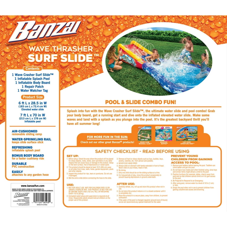 Banzai Wave Crasher Surf Slide w/ Body Board - Walmart.com