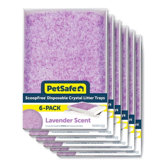 PetSafe ScoopFree Crystal Disposable Cat Litter Trays, Lavender, Silica Crystals, 6-Pack, Purple